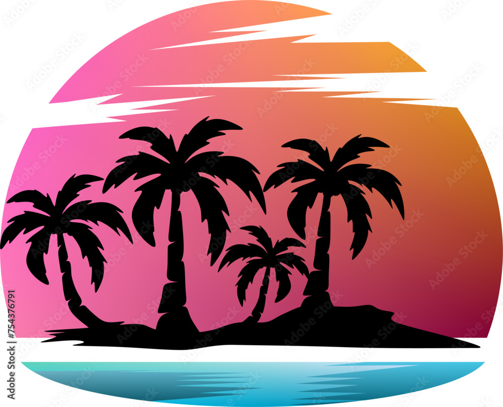 Palm tree illustration. a tropical island with palms. Nature logo icon