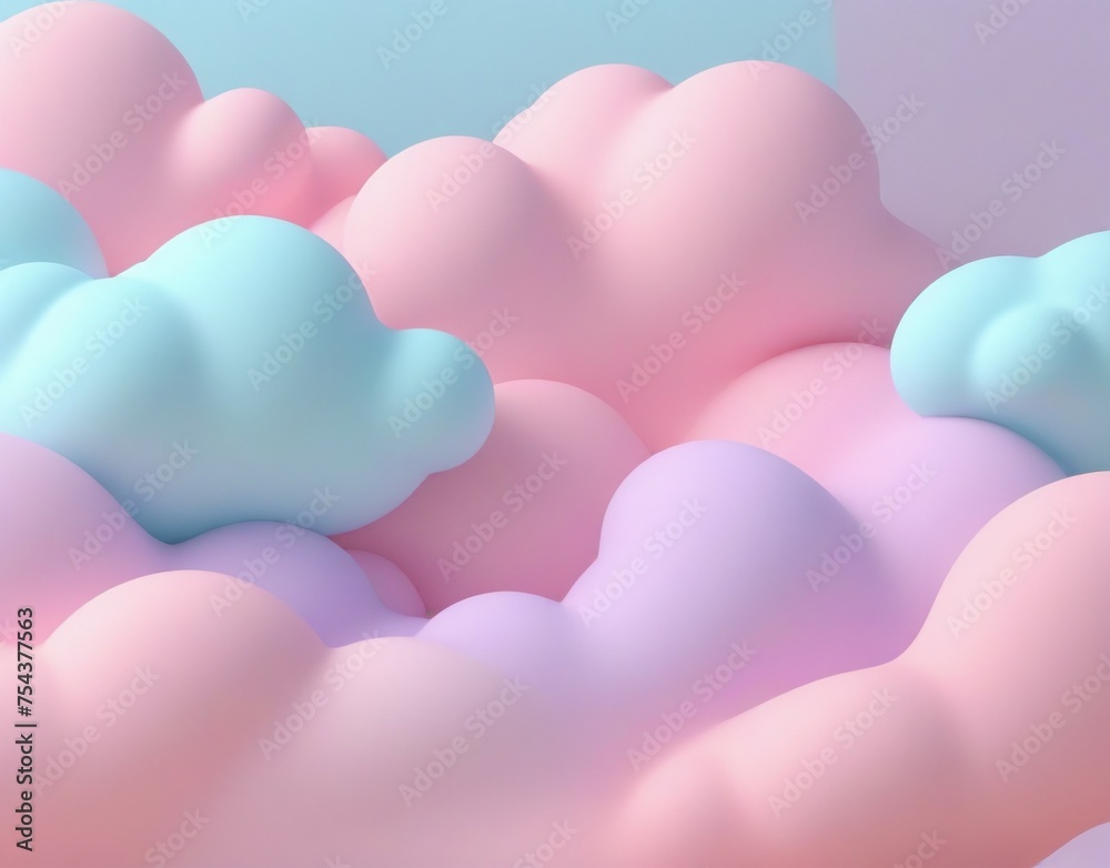5. R-shaped 3D illustration of a wavy cloud and circle using pink, purple, and several pastel colors.