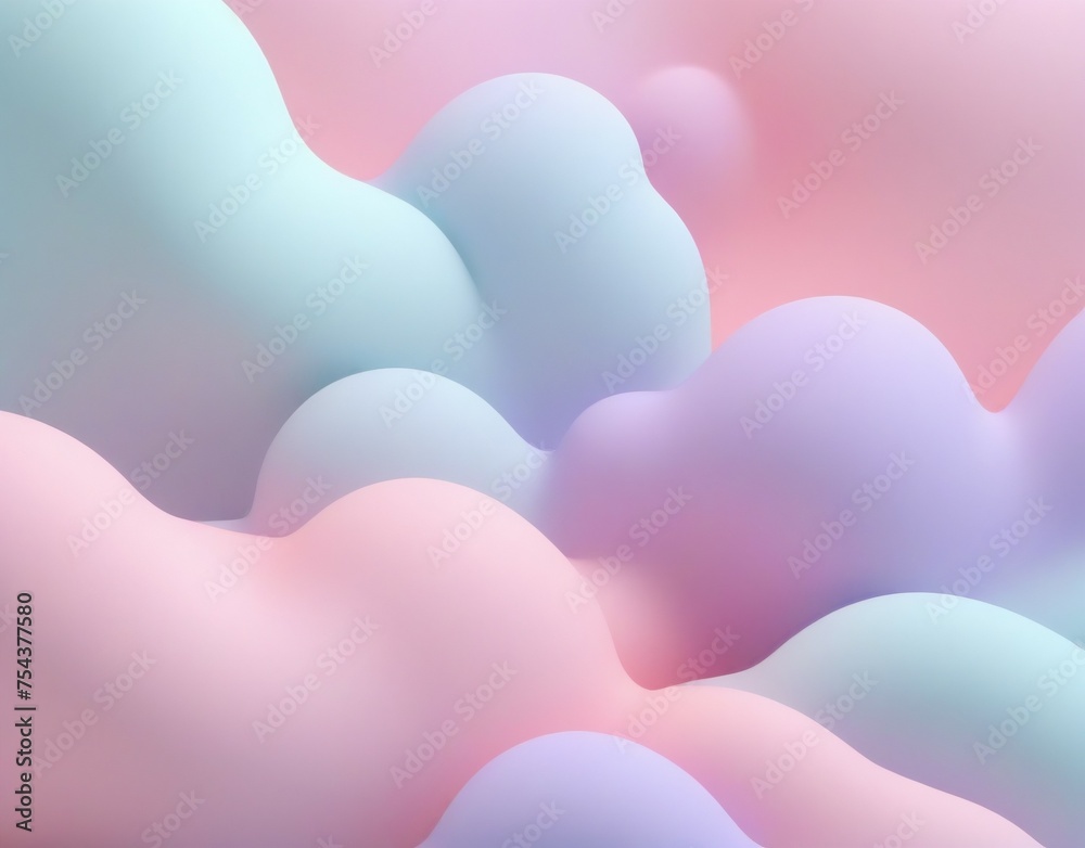 1. R-shaped 3D illustration of a wavy cloud and circle using pink, purple, and several pastel colors.