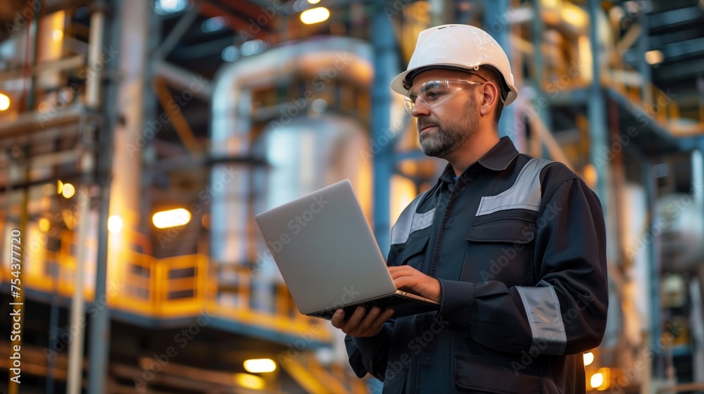 Professional heavy industry engineer in hardhat, worker are wearing safety uniform and using tablet computer Professional heavy industry engineer in hardhat, worker are wearing safety uniform and using tablet computer