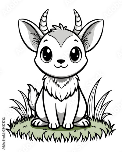 Cute Creature on Grass Coloring Book: Adorable Wildlife Designs in Black and White, Background-Free for Creative Coloring Fun © Nouman