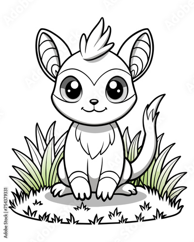Cute Creature on Grass Coloring Book: Adorable Wildlife Designs in Black and White, Background-Free for Creative Coloring Fun