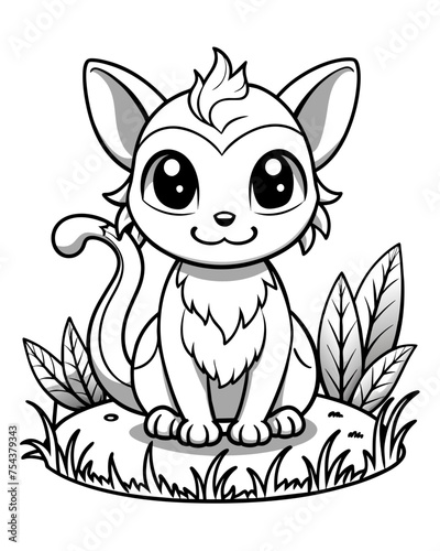 Cute Creature on Grass Coloring Book: Adorable Wildlife Designs in Black and White, Background-Free for Creative Coloring Fun