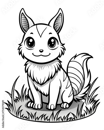 Cute Creature on Grass Coloring Book: Adorable Wildlife Designs in Black and White, Background-Free for Creative Coloring Fun