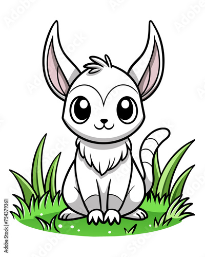 Cute Creature on Grass Coloring Book: Adorable Wildlife Designs in Black and White, Background-Free for Creative Coloring Fun