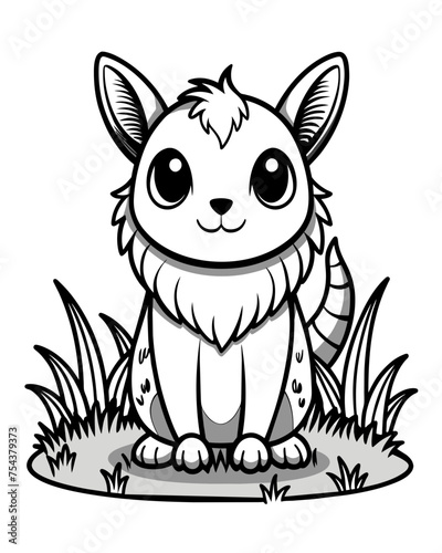 Cute Creature on Grass Coloring Book: Adorable Wildlife Designs in Black and White, Background-Free for Creative Coloring Fun