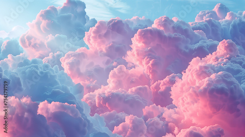 Beautiful pastel colored clouds. Colorful pink and blue fluffy cotton candy background. Soft color sweet candyfloss, abstract sky wallpaper background