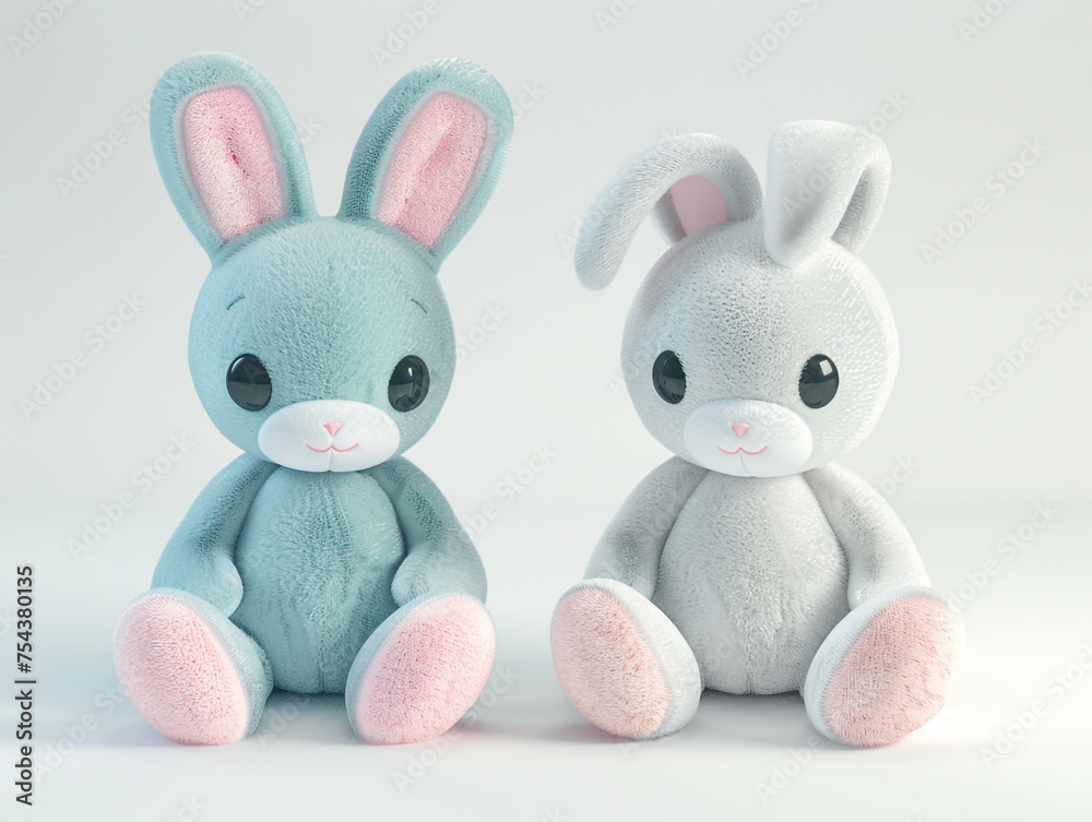 Two different animal stuffed toys in white plain background no shadow. Two different animal stuffed toys in white plain background no shadow.