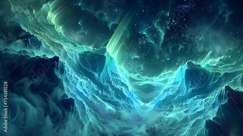 Obraz na płótnie Surreal Digital Art of an Ethereal Aurora Borealis and Cosmic Landscape, To provide a captivating and otherworldly digital artwork that showcases an
