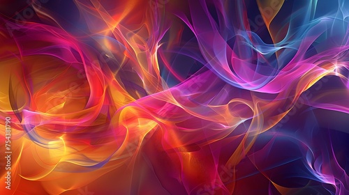 Abstract Digital Art with Vibrant Colorful Waves and Smoke, To provide a vibrant and dynamic abstract background for design and decor projects