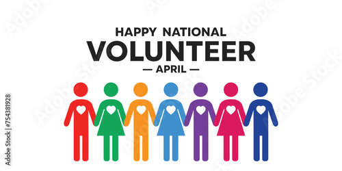 National Volunteer Month. Peoples, heart and colorful. Perfect for cards, banners, posters, social media and more. White background. 