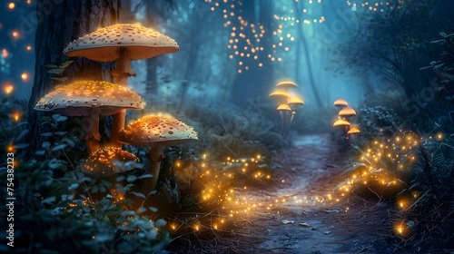 Enchanting Whimsical Forest with Glowing Mushrooms and Fireflies, To provide a visually stunning and enchanting forest scene for use in