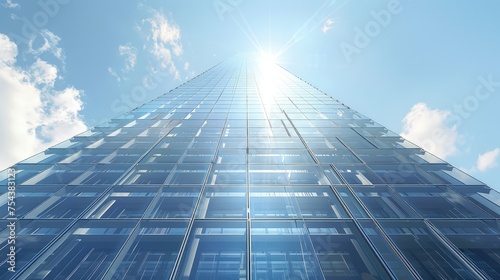A dynamic glass skyscraper that adjusts its solar panels' angle for optimal energy collection throughout the day