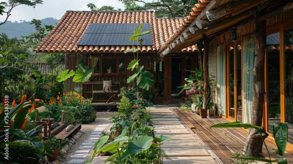 An eco resort where guests participate in renewable energy workshops and sustainability activities An eco resort where guests participate in renewable energy workshops and sustainability activities