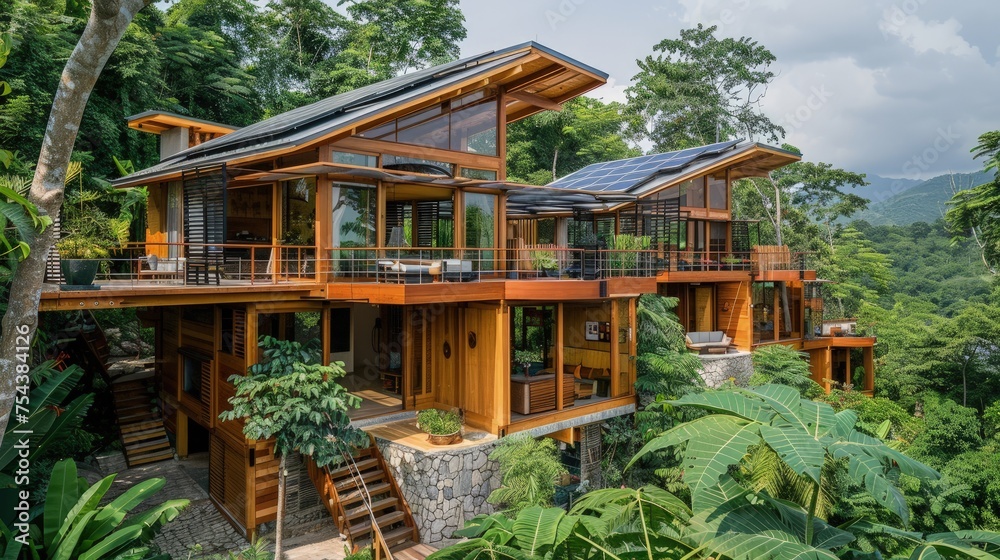 An eco resort where guests participate in renewable energy workshops and sustainability activities An eco resort where guests participate in renewable energy workshops and sustainability activities