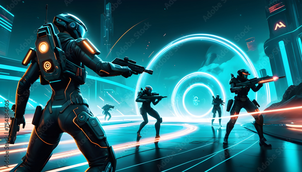 Futuristic Gamer playing robot beautiful art digital competitive battle Futuristic Gamer playing robot beautiful art digital competitive battle