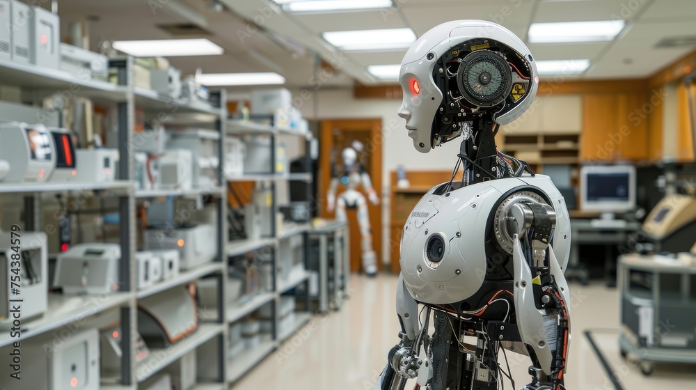 Advanced robotics lab with humanoid robots in development Advanced robotics lab with humanoid robots in development