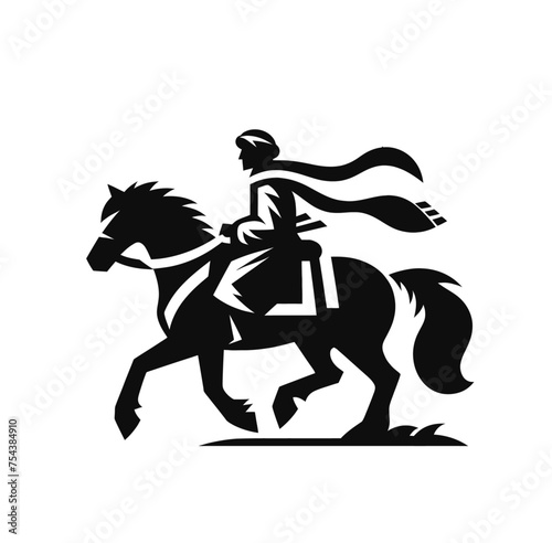 Nomad on horse monochrome isolated vector illustration