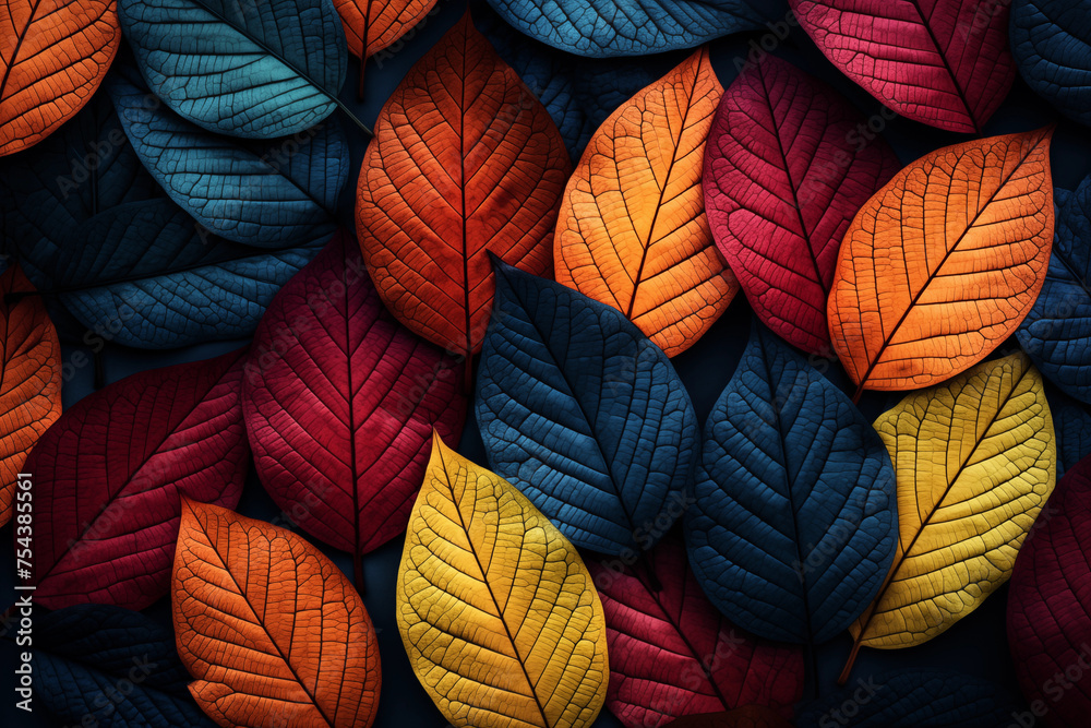 Dark leaves in various colors background Dark leaves in various colors background