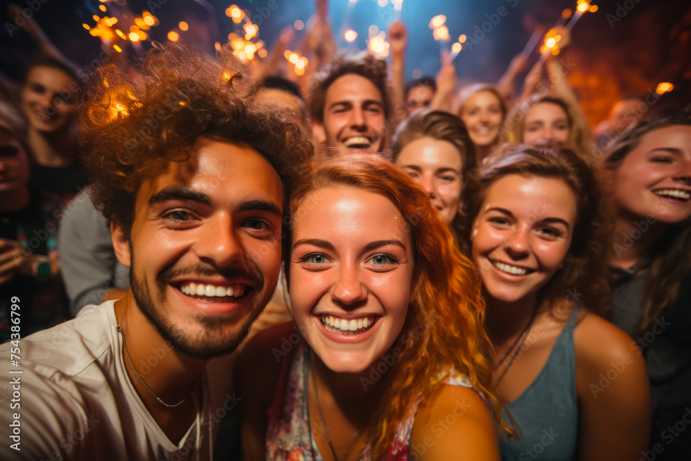 friends celebrating joyful and taking a selfie