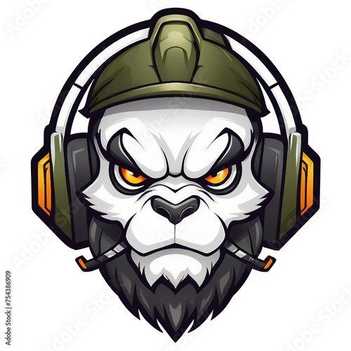 a monkey wearing headphones and a helmet, vector art, furry art, face of an armored villian, activision blizzard style, game icon, military design photo