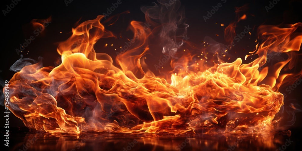 Intense Fire Close-Up on Black Background Generative AI Intense Fire Close-Up on Black Background Generative AI