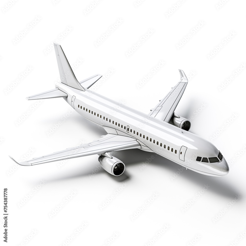 airplane, 3D model in minimalism on a white background сreated with Generative Ai