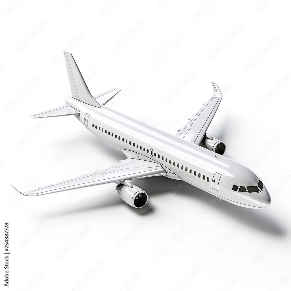 airplane, 3D model in minimalism on a white background сreated with Generative Ai airplane, 3D model in minimalism on a white background сreated with Generative Ai
