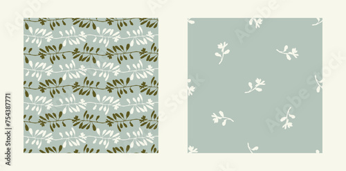 Modern botanical minimal wildflower vector pattern set. Summer gender neutral pressed flower silhouette background. Simple nature floral paper cut out wallpaper for wedding, hedgerow decor repeat.