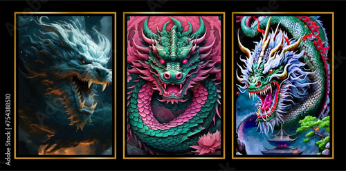 Vector Premium | Asian Dragon Splendor Digital Art Illustration collection