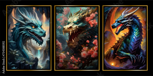 Vector Premium | Asian Dragon Splendor Digital Art Illustration collection