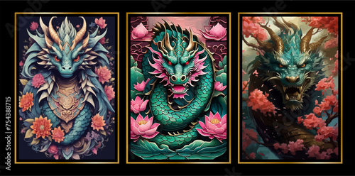 Vector Premium | Asian Dragon Splendor Digital Art Illustration collection