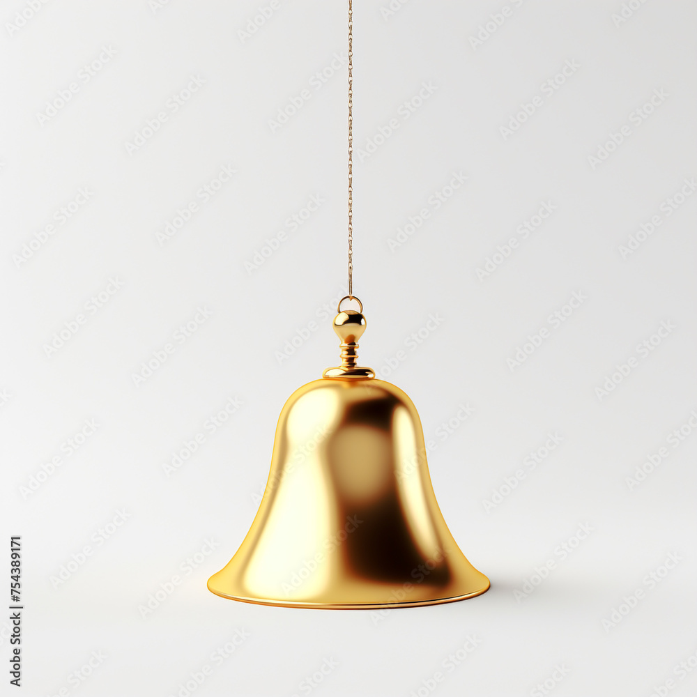 golden bell, 3D model in minimalism, white background сreated with Generative Ai - obrazy, fototapety, plakaty 
