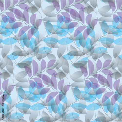 Watercolor leaves botanical seamless pattern. Twigs and leaves.