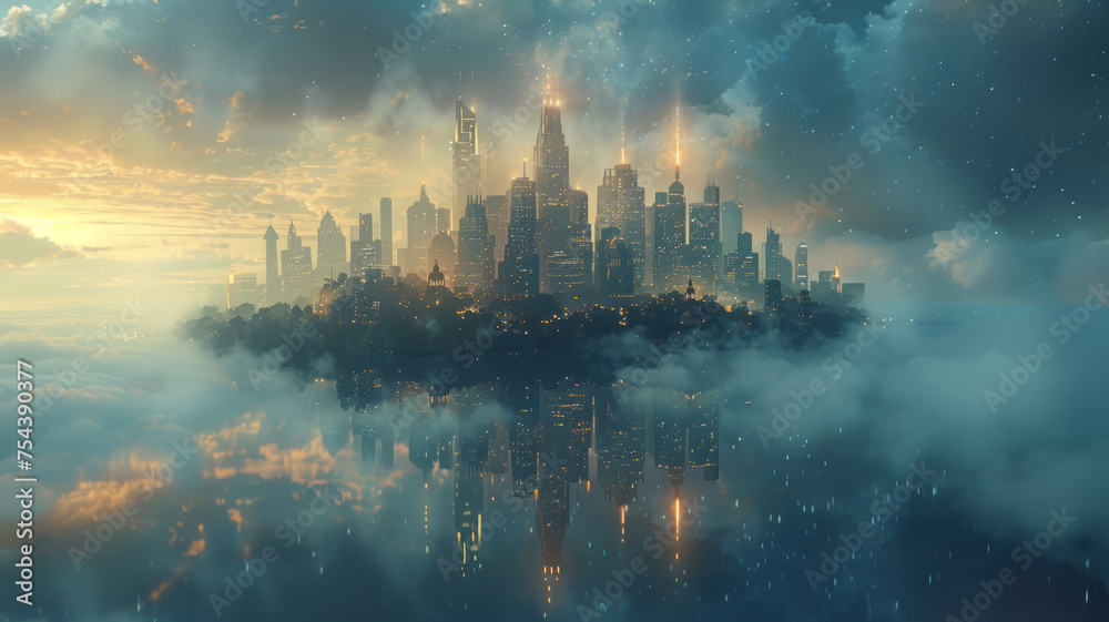 skyscraper building or cityscape floating on space on futuristic concept,generative ai skyscraper building or cityscape floating on space on futuristic concept,generative ai
