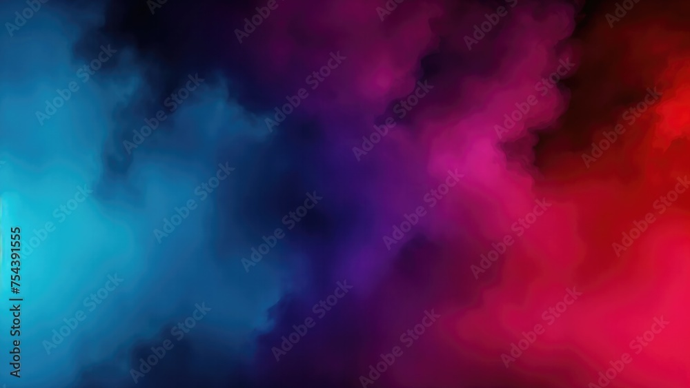 Red, Teal, and purple colors Dramatic smoke and fog in contrast on a black background