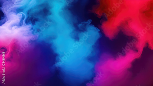 Red, Teal, and purple colors Dramatic smoke and fog in contrast on a black background
