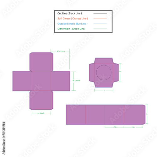 Square Candle box dieline template, Vector design