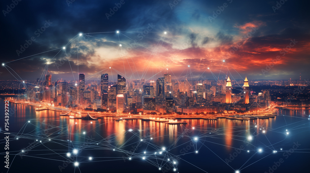 Smart city and communication network concept. Smart city and wireless communication network. Wireless network and Connection technology concept	