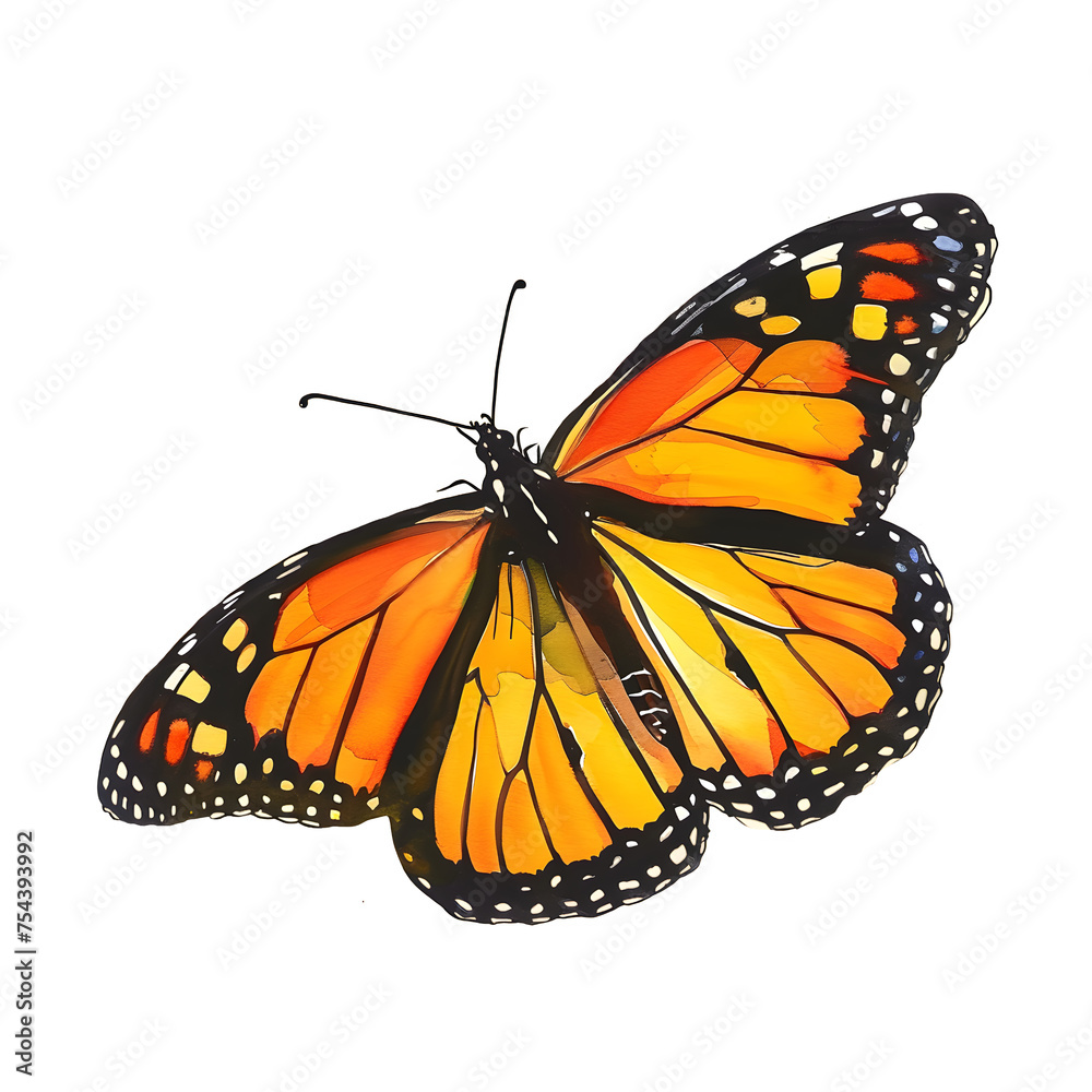 Fototapeta premium Butterfly Watercolor Illustration PNG, Transparent Background, Clipart