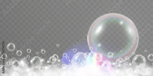 Air bubbles.Soap foam vector illustration on a transparent background.	
