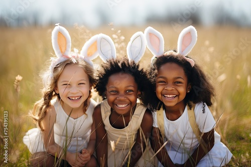Happy Girls Wearing Easter ...