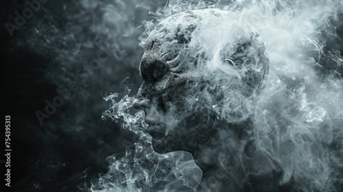 Smoking head of a man - concept of headache, migraine, mental illness