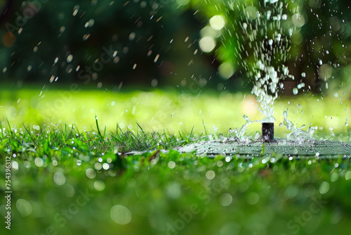 Recycled water sprinklers watering the grass