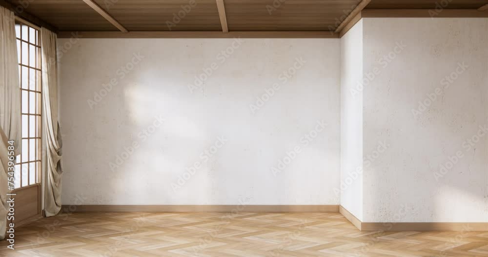 shelf wall on empty room muji style minimal interior.3D rendering