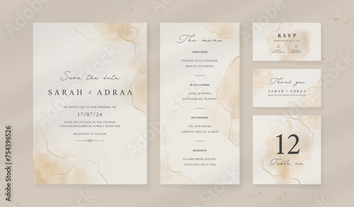 Abstract watercolor wedding invitation template. set of wedding stationery. luxury card and poster background.