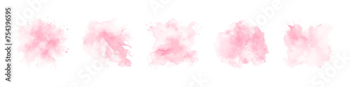 Abstract pink watercolor water splash set on a white background. Vector watercolour texture in rose color. Ink paint brush stain. Pink soft light blot. Watercolor pastel splash