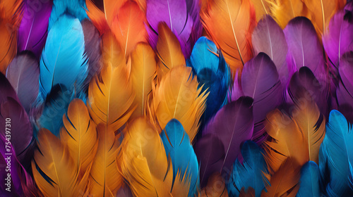 The beautiful colorful feather bird texture background in the futurism © Otseira