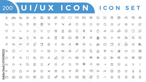 Basic User Interface Essential Set. Line Outline Icons. For App, Web, Print. Editable Stroke.