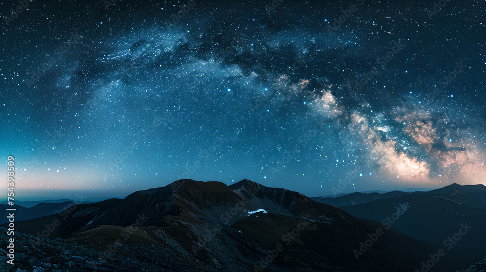 Breathtaking Star Field Illuminating the Mountain Tops, Generative AI